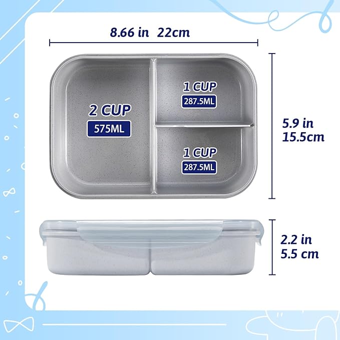 MISS BIG Bento Box for Kids, Leakproof Lunch Box, No BPAs & Chemical Dyes, M/W, D/W & Fridge Safe (1150ml Gray)