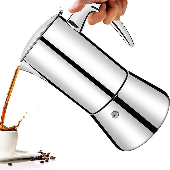 No Coating 12 Cup Thickened 304 Stainless Steel Moka Pot Stovetop Espresso Maker Italian Coffee Machine 600ml 20.3oz Suitable for Gas Induction Stovetop Greca Coffee Maker Percolator