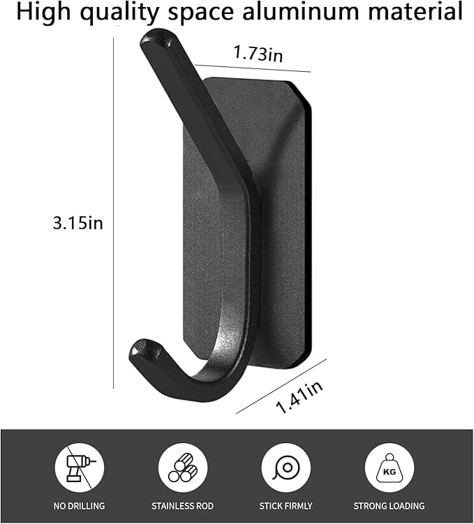 Paoli Heavy Duty Adhesive Hooks,Self-Adhesive Hooks Multiple Colors and Styles 30 lb Maximum Load for Home Schools and Offices (4pc, Black)