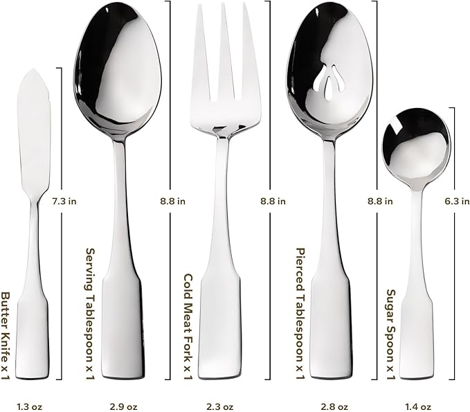 Alata Kate 45-Piece Silverware With Utensil-Serving Set, Service for 8, Stainless Steel Flatware, Mirror Polished Cutlery, Dishwasher Safe
