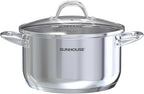 SUNHOUSE Stainless Steel Stock Pot - 7 Quart Heavy-Duty Induction Cooking Pot with Visible Lid for Pasta, Soup, Spaghetti - Nonstick Thick-Bottom Deep Stockpot for Canning, Boiling, and Simmering