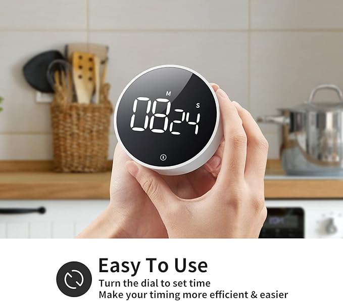 VOCOO Digital Kitchen Timer - Magnetic Countdown Countup Timer with Large LED Display Volume Adjustable, Easy for Cooking and for Seniors and Kids to Use (White)