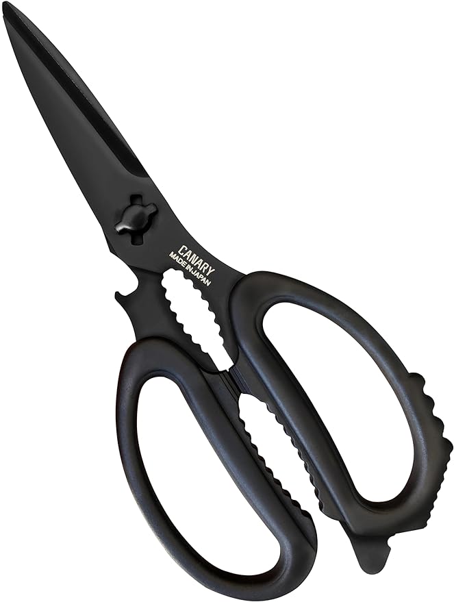 CANARY Japanese Kitchen Scissors All Purpose Heavy Duty 8.2" Matte Black, Made in JAPAN, Dishwasher Safe Come Apart Blade, Multipurpose Kitchen Shears, Sharp Serrated Japanese Stainless Steel Blade