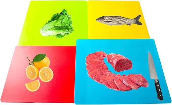 Flexible Cutting Board mats, Plastic Cutting Boards for Kitchen Cooking, Cutting board sheets for Meat and Vegetables, Dishwasher Safe Set of 4Pcs