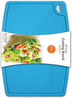 Liflicon Thick Silicone Cutting Board 12.6'' x 9.1'' Foldable & Flexible Design Juice Grooves Easy Grip Handle Dishwasher Safe-Blue