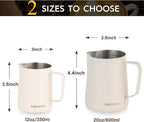 Milk Frothing Pitcher, 600ml/20oz Steaming Pitchers Stainless Steel Milk Coffee Cappuccino Latte Art Barista Steam Pitchers Milk Jug Cup with Decorating Art Pen, Matte White