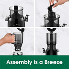 Cold Press Juicer Machines,Fretta Slow Masticating Juicer Machines with 4.25" Large Feed Chute,Fit Whole Fruits & Vegetables Easy Clean Self Feeding,High Juice Yield,Tritan BPA-Free,Onyx Black