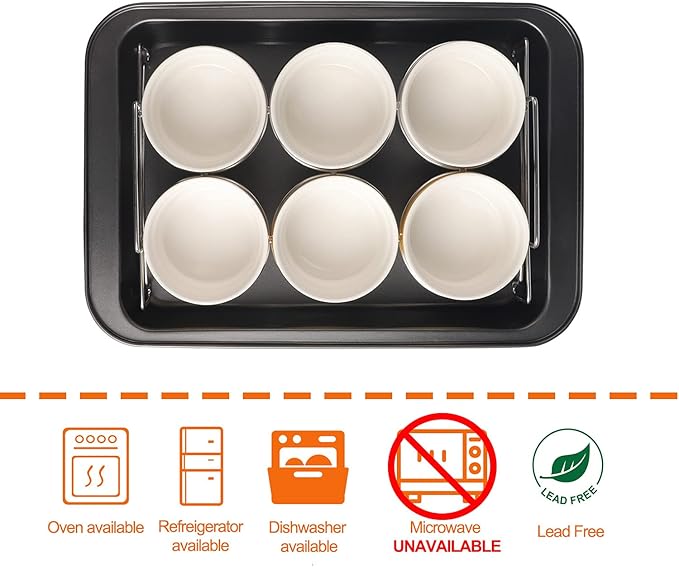 Ramekins Set with 6 Silicone Lids, Mothers Day Gifts Creme Brulee Making Set, Set of 6 Porcelain Ramekins, Oven Safe Covered Bowls & Soufflé Ramiken