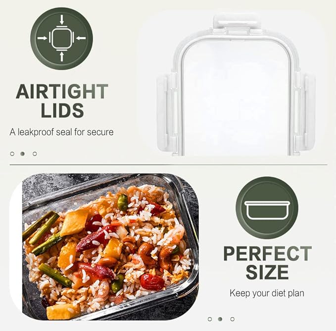 KOMUEE 10 Packs 30 oz Glass Meal Prep Containers,Glass Food Storage Containers with Lids,Airtight Lunch Bento Boxes,Microwave, Oven, Freezer and Dishwasher,White