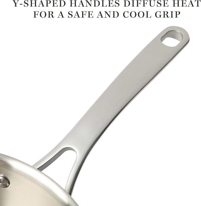 Martha Stewart Castelle 10 Piece 18/8 Durable Stainless Steel Induction Safe Non-Toxic Triply Bottom Kitchen Pots and Pans Cookware Set - Dishwasher Safe