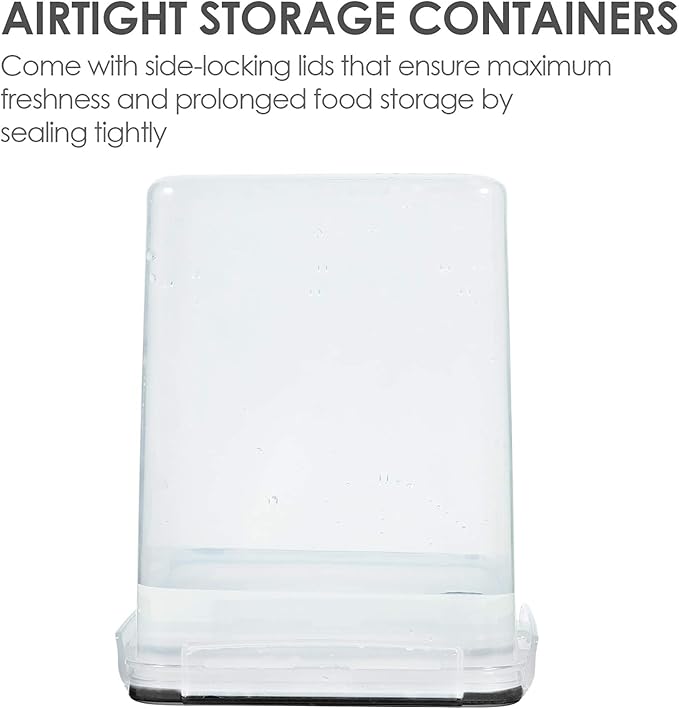 Vtopmart 4 PCS Large Food Storage Containers 5.2L / 175oz, 4 Pieces BPA Free Plastic Airtight Canisters for Flour, Sugar, Baking Supplies, Rice with Lids, 4 Measuring Cups and 24 Labels, Black