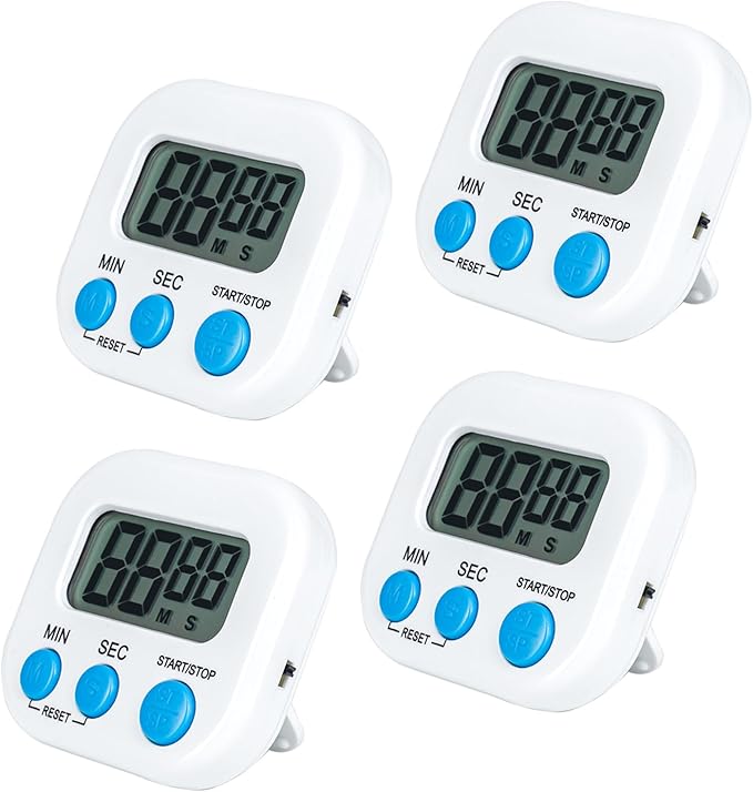 Pack of 4 - Kitchen Timer with Big Digital Numbers and Loud Alarm - Kitchen Timers for Cooking, Classroom for Kids, Gym, Yoga, Office.