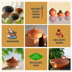 Swadeshi Blessings HandMade Exclusive Range Unglazed Clay Handi/Earthen Kadai/Clay Pot For Cooking & Serving with Lid, 2.8Liters (With Natural White Firing Shade & Mirror Shine) (Black)