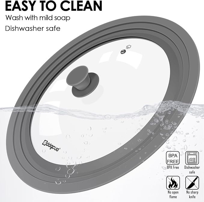 Universal Pan Lids, Silicone Pot lids for Pots, Pans & Skillets - Fits 11", 12" & 13" Diameter Cookware, Replacement Frying Pan lid, Dishwasher Safe (Grey)
