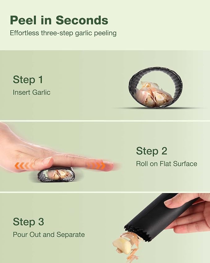 Vantic Garlic Press Rocker - Stainless Steel Garlic Crusher, Mincer and Chopper with Peeler & Scraper, Easy Kitchen Gadget for Effortless Smashing