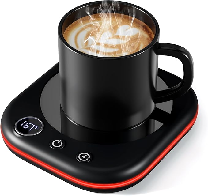 Mug Warmer Upgraded,Coffee Mug Warmer for Desk LEDs Light 3 Temp Settings (113-167°F) 1-12H Timer 4 H Auto Shut Off Beverage Cup Candle Warmer for Coffee Tea Milk(Black)