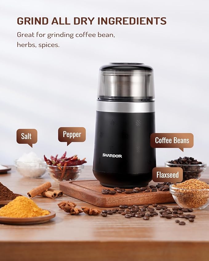 SHARDOR Super Silent Coffee Grinder, Herb, Spice, Electric Coffee Bean & Espresso Grinder with 1 Removable Stainless Steel Bowl