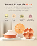 Moyuum Silicone Microwave Divided Steamer | Made in Korea, Baby Food Maker Bowl with 4 Compartment Divider and Steaming Tray, Steam Cooking Pot for Purees and Vegetables, Dishwasher Safe - Terra Cotta