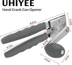 Commercial Can Opener, UHIYEE Hand Crank Can Opener Manual Heavy Duty with Comfortable Extra-long Handles, Oversized Knob, Large Handheld Can Open Easy for Big Cans, Gray