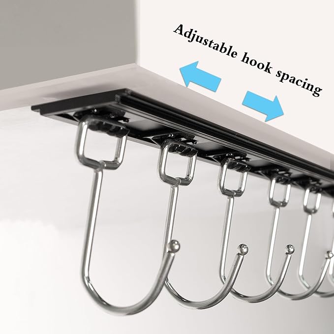 2pcs Utensil Racks with 6 Hooks 11 Inch Mug Holder Under Cabinet Kitchen Utensil Holders Multifunctional (11 inch)