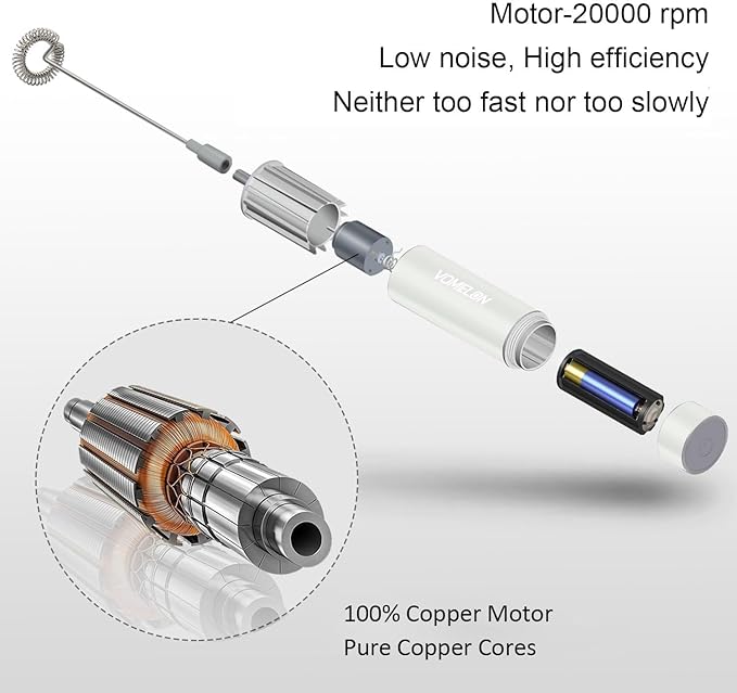 Electric Milk Frother Handheld,Travel Coffee Drink Mixer Batteries Included, 304 Stainless Steel Whisk for latte Cappuccino,Bulletproof Coffee Hot Chocolate,Egg White
