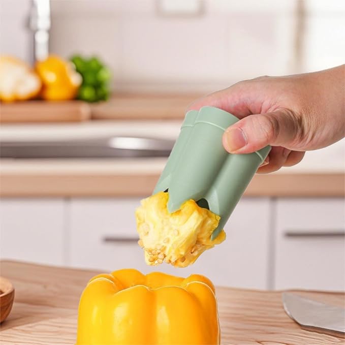 Pepper Corer, 2 in 1 Red Bell Pepper Seed Corer Remover Tool, Fruit & Vegetable Corers Quick Cave Tools for Jalapeno Cutter Deseeder, S-Blue