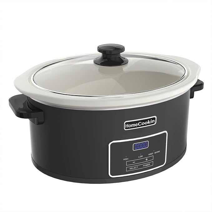 HOMECOOKIN 7-Quart Programmable Slow Cooker with Timer Keep Warm - Small Kitchen Appliance for Family Dinners - Serves 6+ People (Black)