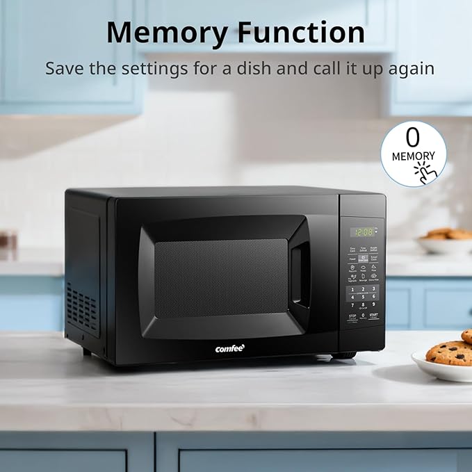 COMFEE' EM720CPL-PMB Countertop Microwave Oven with Sound On/Off, ECO Mode and Easy One-Touch Buttons, 0.7cu.ft, 700W, Black