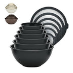 Bakken Master 12 Piece Plastic Nesting Bowls with Lids - Mixing Bowls Set includes 6 Prep Bowls and 6 Lids, BPA-Free, Reusable Meal Prep Containers, Microwave, Freezer & Dishwasher Safe, Gray