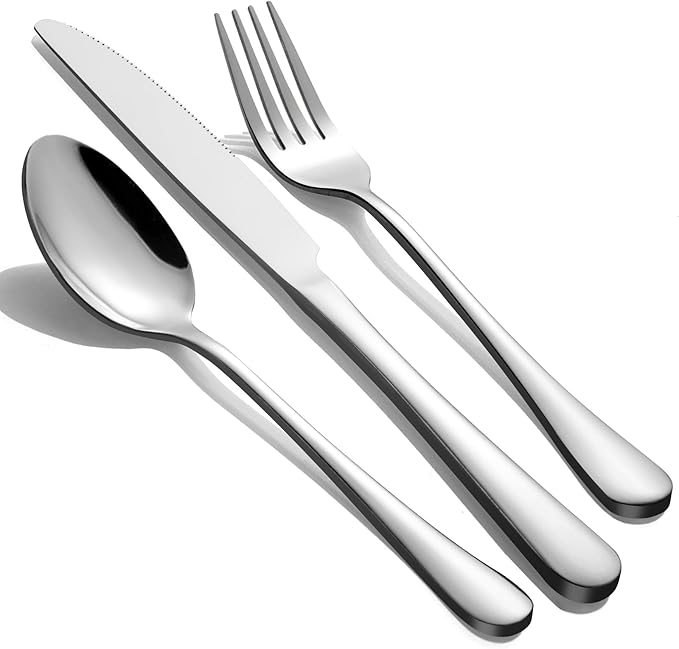 12-Piece Silverware Set for 4 - Stainless Steel Flatware Cutlery Set Service for 4, Mirror Polished Flatware Set Include Forks Spoons Knives for Home, Wedding, Restaurant, Dishwasher Safe