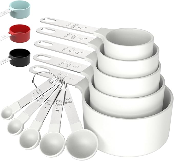 TILUCK Measuring Cups & Spoons Set, Stackable Cups and Spoons, Nesting Measure Cups with Stainless Steel Handle, Kitchen Gadgets for Cooking & Baking（white）