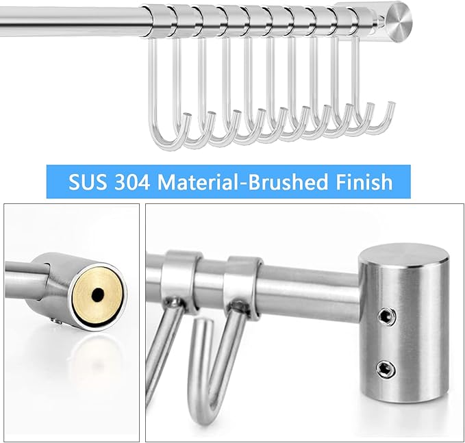 Kitchen Utensil Rack 2 Pack, 20.9 Inch Pots and Pans Hanging Rack Wall Mounted, 304 Stainless Steel Lid Cooking Utensil Hanger