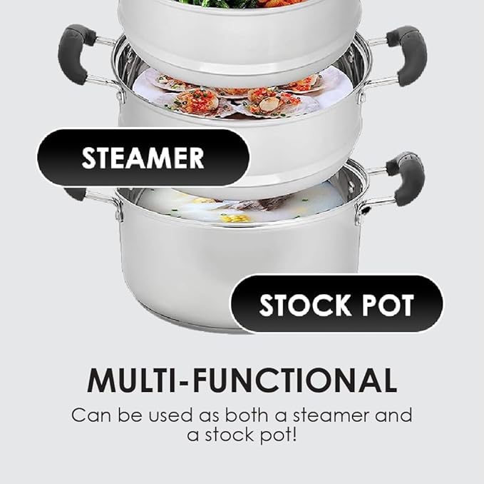 CONCORD 10" Stainless Steel 3 Tier Steamer Steaming Pot Cookware 24 CM (Induction Compatible)