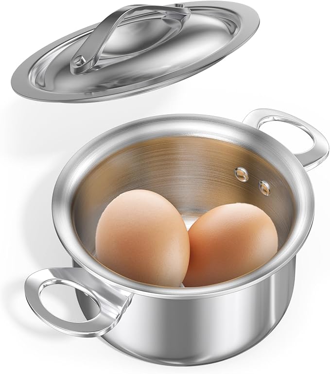 Macevia Mini Sauce Pan with Lid,Stainless Steel Butter Warmer Small Pot, For All Stoves Multipurpose Use for Home Kitchen or Restaurant (13.5oz/400ml) - Silver