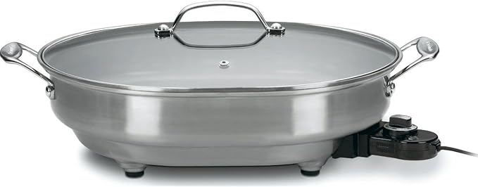 Cuisinart Oval Electric Skillet, 1500-Watt Nonstick, CSK-150NAS, Brushed Stainless
