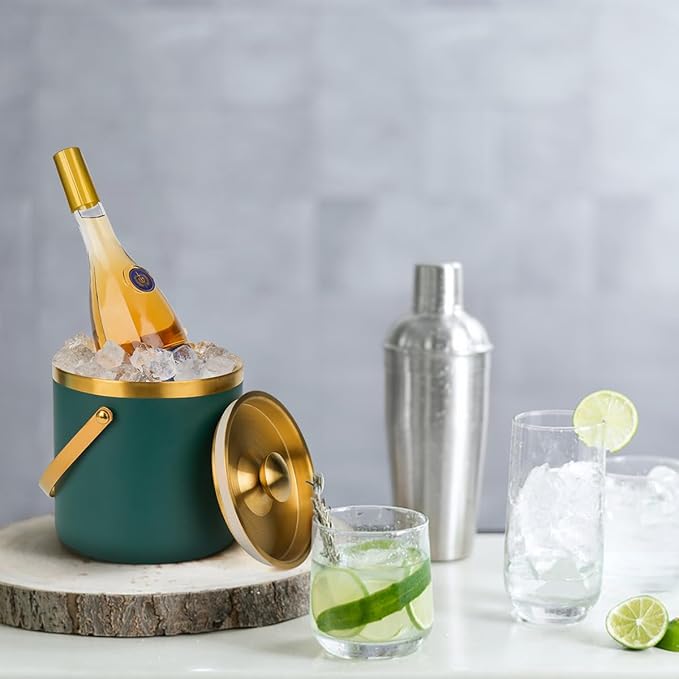 3L Double-Wall Insulated Stainless Steel Ice Bucket with scoop for Cocktail Bar - Metal Ice Bucket for freezer with Lid for parties,Camping,and More!champagne bucket,bar cart accessories