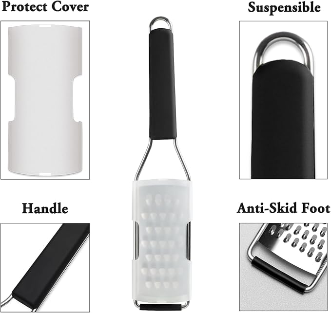 Cambom Cheese Grater Vegetable Shredder & Citrus Zester Lemon Zester for Parmesan Cheese, Vegetables, Zucchini, Nutmeg, Chocolate, Lemons, Hand Held Shredder Graters Stainless Steel Extra Coarse Blade