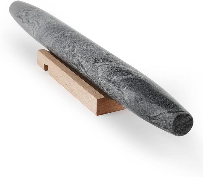 Koville African Natural Marble French Rolling Pin, 16inch Non-Stick Rolling Pin for Baking, Dough Roller for Pasta, Dumpling, Fondant, Pie, Bread, Pizza, Kitchen Baking Tools(Monte Grigio)