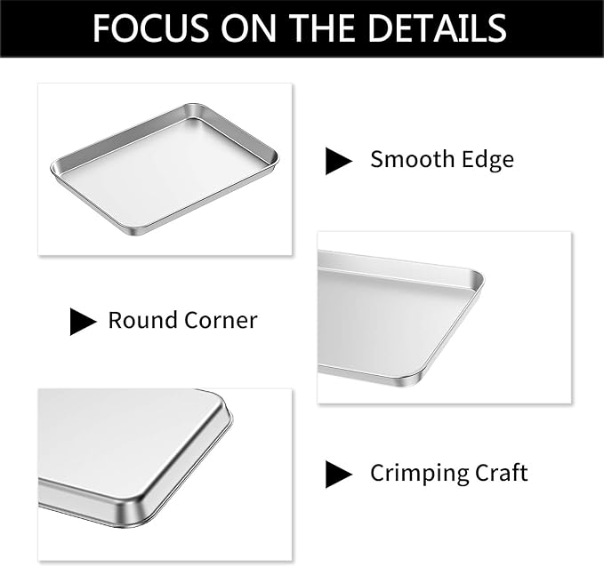 Baking Sheets Set of 2, Bastwe Stainless Steel Baking Pan Tray Cookie Sheet, Size 10 x 8 x 1 inch, Non Toxic & Healthy, Rust Free & Easy Clean