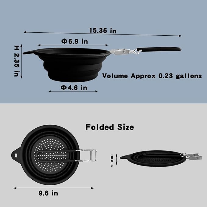 Silicone Collapsible Colander with Handle,Home/RV Kitchen Space Saving Silicone Colander,Drainage of Food,Vegetables,Fruits (Grey)