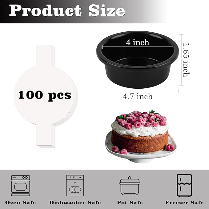 HUAKENER 4 Inch Cake Pan - Set of 3 Round Cake Pans with 100 Pieces Parchment Paper, Non-stick Cake Baking Pans, Dishwasher Safe