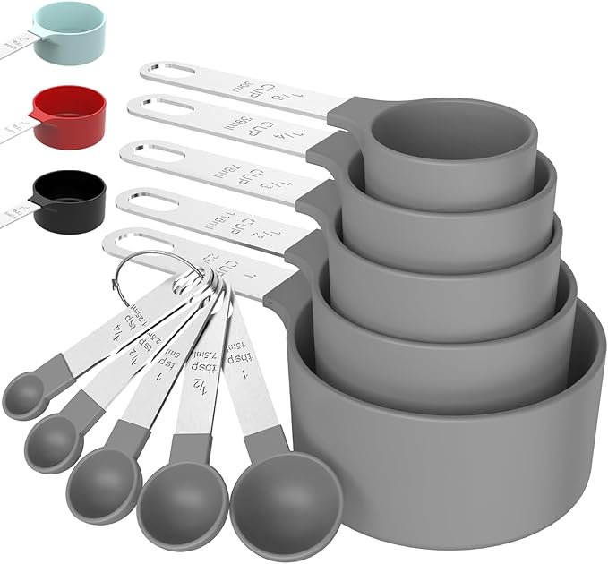 TILUCK Measuring Cups & Spoons Set, Stackable Cups and Spoons, Nesting Measure Cups with Stainless Steel Handle, Kitchen Gadgets for Cooking & Baking (Gray)