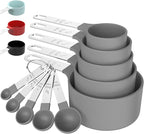 TILUCK Measuring Cups & Spoons Set, Stackable Cups and Spoons, Nesting Measure Cups with Stainless Steel Handle, Kitchen Gadgets for Cooking & Baking (Gray)