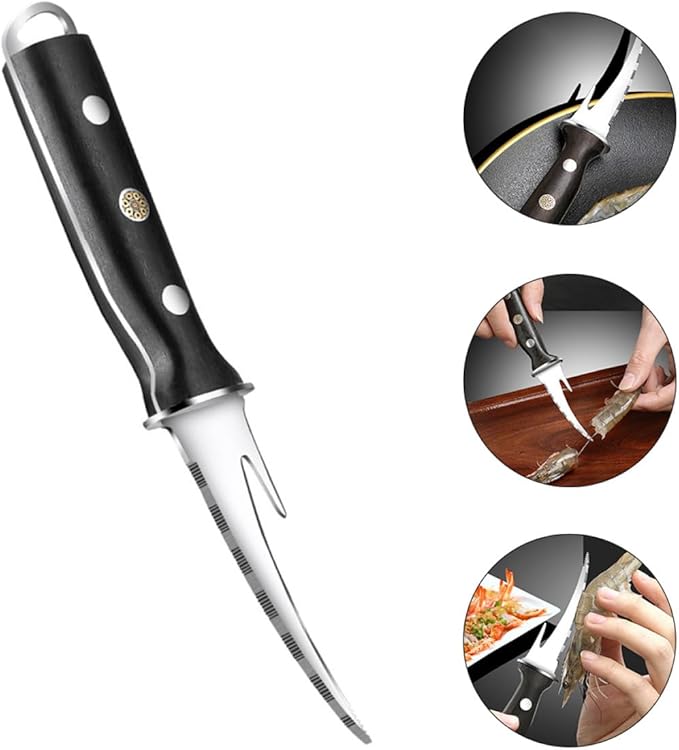 Ipetboom Shrimp Line Cutter and Peeler with Wood Handle and Rivets, Seafood Cleaning Tool for Deveining and Shelling Shrimp, Kitchen Specialty Gadget for Home Cooking and Seafood