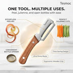 Multifunctional Fruit and Vegetable Peeler,Premium Stainless Steel Blade,Wooden Handle Hand Tool with Bottle Opener,Julienne Peeler for Potato,Cucumber,Orange,Pineapple,Veggie (3)