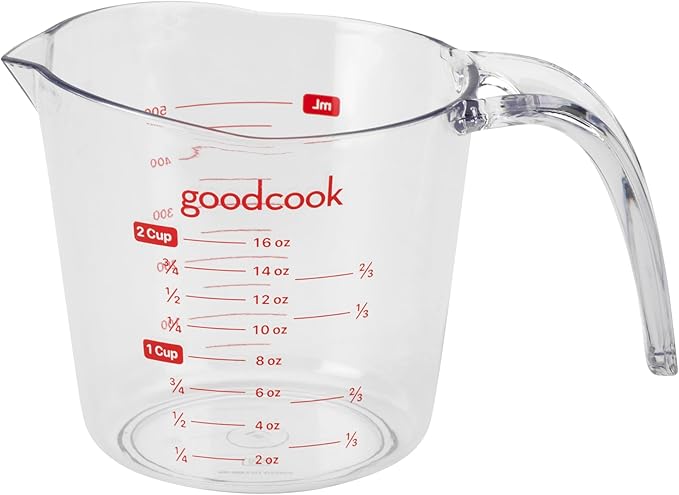 GoodCook Everyday 2-Cup Measuring Cup Liquid Measuring with Ounces and Milliliters Markings Tapered Pour Spout Easy-to-Read Lines Comfortable Handle for Precise Measuring, Clear