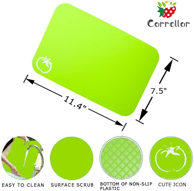 Small Flexible Plastic Cutting Board Mats, 2 Pack Cutting Boards Mats With Food Icons, Gripped Back and Dishwasher Safe, Set of 4,7.5x11.4inch (2)