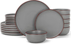 Famiware Mercury Plates and Bowls Sets, 18 Pieces Stoneware Dinnerware Sets, Dishes Set for 6, Microwave and Dishwasher Safe, Dark Grey