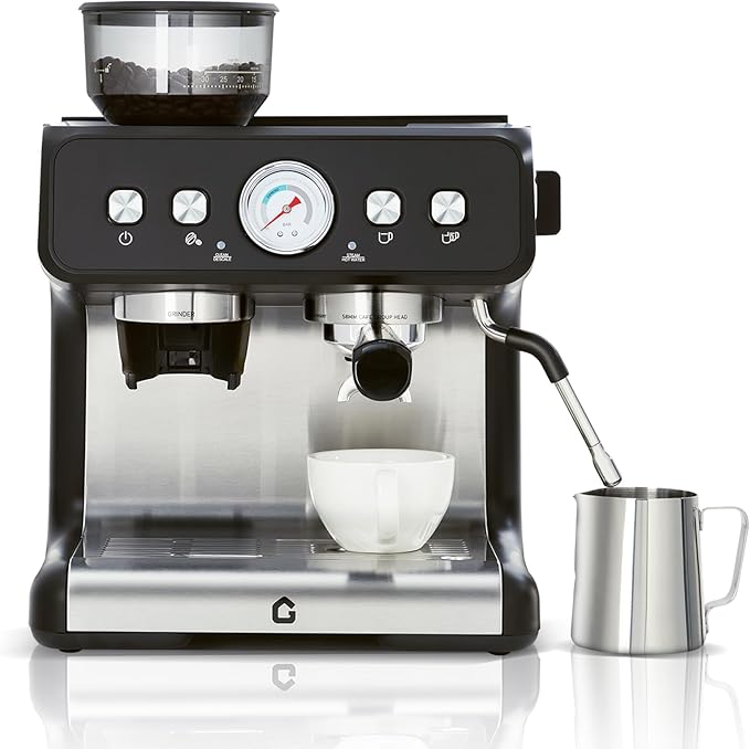 Garvee Stainless Steel Espresso Machine with Grinder & 20 Bar Pressure, 2.8L Removable Water Tank, Milk Frother Steam Wand for Latte/Cappuccino - Adjustable Shot Volume, Professional Home/Office Use