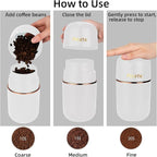 Coffee Grinder Electric for Beans, Spices, Herbs, Grains and Nuts, Stainless Steel Blades, 2.8 oz, White